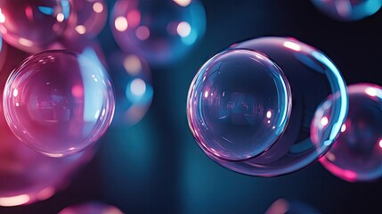 Poster - 3D rendered shiny chat bubbles floating in an open room environment, reflecting light and creating a dynamic communication space. Perfect for digital interaction themes.