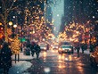 © VISA-3UK - City Lights Glimmer in Winter Wonderland: A snowy city street aglow with festive Christmas lights, capturing the magic and warmth of the holiday season.