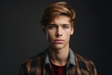 Poster - Portrait of Young Man Wearing Plaid Shirt