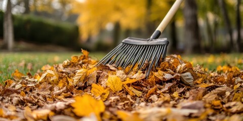 Wall Mural - A pile of raked leaves 