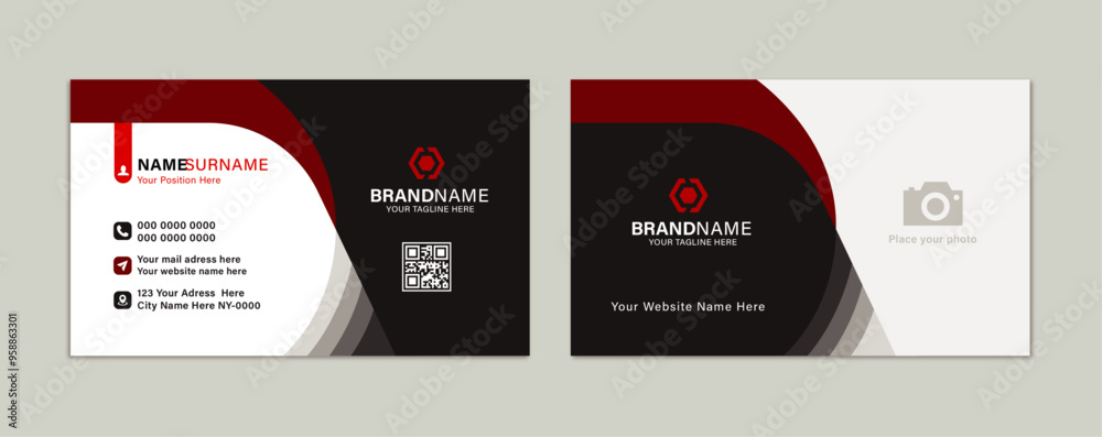 Modern and creative business card template - Red and dark black color ...