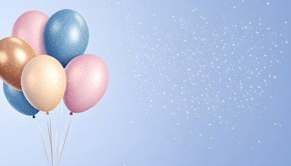 Colorful balloons against a soft blue background, perfect for celebrating birthdays, parties, and joyful occasions.