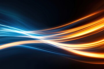 Poster - Dynamic abstract background showcasing fluid waves of blue and orange light against a dark backdrop, perfect for digital designs.