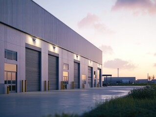 Sticker - Modern Warehouse Exterior at Dusk