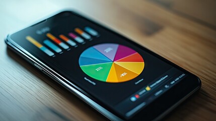 Poster - A close-up of a pie chart on a smartphone screen, showing a compact view of data distribution with clear, contrasting colors. -