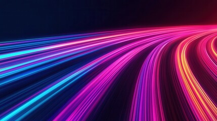 Blurred light streaks in vibrant neon colors on a dark background, dynamic motion, abstract and futuristic, high-energy