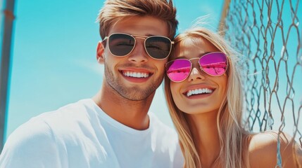 Sticker - A man and woman wearing sunglasses standing next to each other, AI