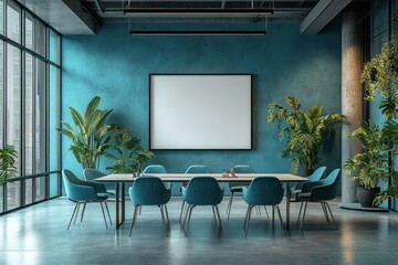 Poster - Modern Meeting Room with Teal Walls and Plants