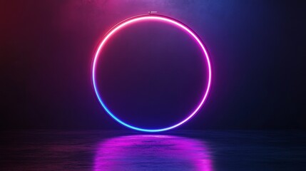 Poster - Neon Light Oval Ring in Dark Room