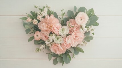 Canvas Print - A heart made of flowers is displayed on a white background