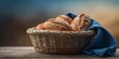 © DEER FLUFFY - A basket of bread with a blue cloth underneath it.