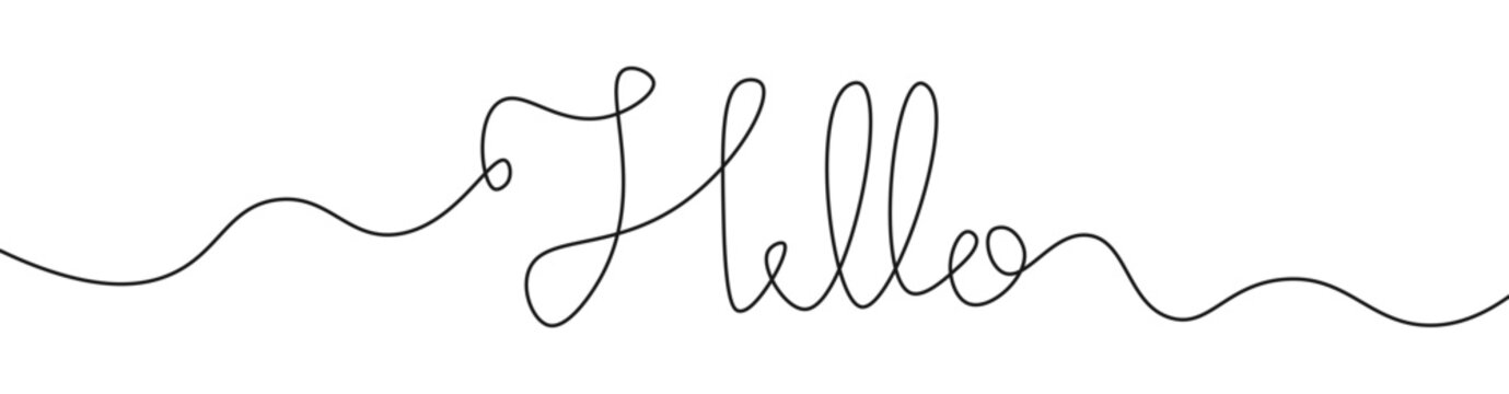 Hello handwriting one line continuous line drawing card design vector