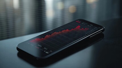 Poster - A detailed view of a business graph on a smartphone screen, showcasing market fluctuations and financial data in a compact format.
