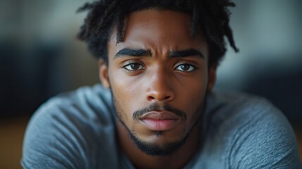 Canvas Print - portrait od depressed young african american man looking at camera