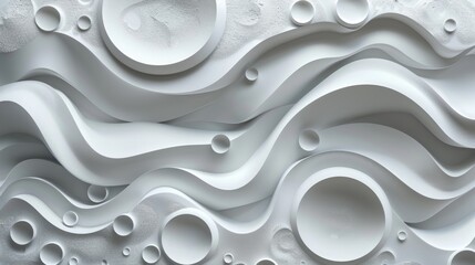 Wall Mural - Abstract White 3D Wavy Background with Circular Elements