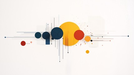 Poster - Geometric Symphony: A vibrant composition of colorful circles and intersecting lines dances across a clean white canvas. This modern abstract design embodies movement and energy. 