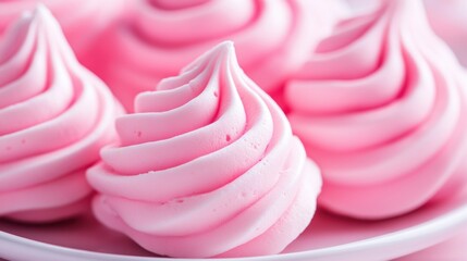 A close up of a plate with pink frosting on it, AI