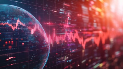 Poster - A dynamic financial graph superimposed over a globe, representing the global impact of financial markets.