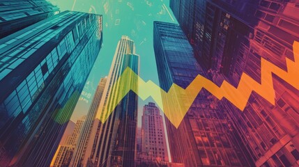 Poster - A financial graph showing a bullish trend, overlaid on a background of skyscrapers, symbolizing strong economic performance.