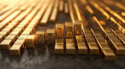 Poster - A financial graph showing exponential growth, placed over a background of gold bars, symbolizing wealth and investment. -