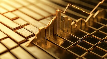Poster - A financial graph showing exponential growth, placed over a background of gold bars, symbolizing wealth and investment. -