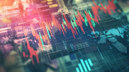 Poster - A financial graph with an upward trend, placed over a background of various currencies, highlighting global financial markets.