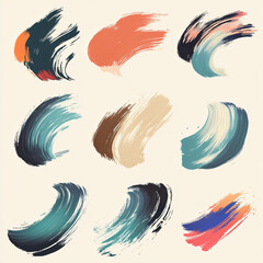  A set of abstract brushstroke patterns with soft gradients. 