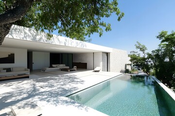 Sticker - Modern Minimalist Home With Infinity Pool And Lush Greenery