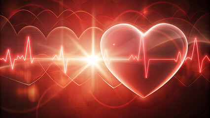 Poster - A vibrant red heart is combined with a heartbeat line, creating a visual representation of love and health, set against a glowing background. The design emphasizes emotional connections and vitality