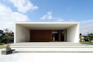 Poster - Modern Minimalist Japanese House with White Walls and Wooden Accents