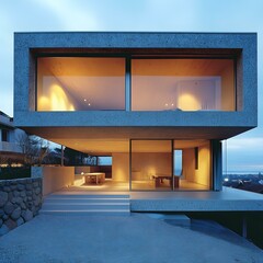 Sticker - Modern Architecture Concrete House with Large Windows