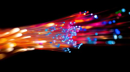 Poster - A macro shot of a glowing fiber optic cable, capturing the vibrant colors and dynamic light patterns as they shimmer and pulse.
