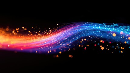 Aufkleber - A macro shot of a glowing fiber optic cable, capturing the vibrant colors and dynamic light patterns as they shimmer and pulse.