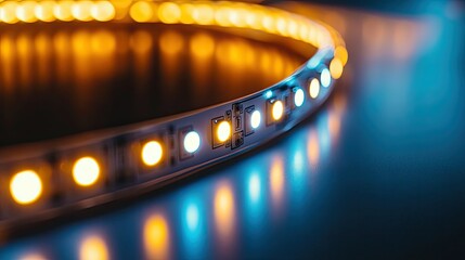 Poster - A macro shot of a LED light strip, showcasing the bright, evenly spaced lights and the cool, modern look of the glowing strip.