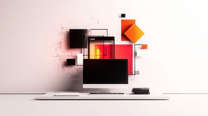 Wall Mural - Abstract Geometric Shapes Desktop Computer Design Concept