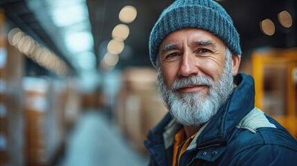 Canvas Print - senior male warehouse worker or a supervisor unloading a pallet truck with boxes