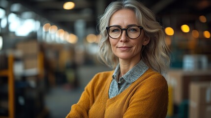 Canvas Print - senior woman warehouse manager or supervisor arms crossed