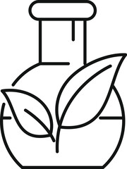 Canvas Print - Line drawing of a flask containing green leaves, conveying the concept of natural medicine and herbal remedies