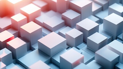 Poster - Abstract 3D cubes and rectangles arranged in a grid pattern, with varying shades and shadows to create depth. Ideal for architectural or tech visuals.