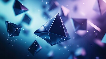 Poster - Abstract 3D geometric shapes floating in space, with a focus on symmetry and balance, ideal for futuristic and tech-themed projects.