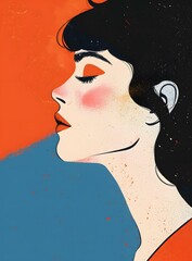 Canvas Print - Woman Face with Black Hair and Orange Makeup in Profile