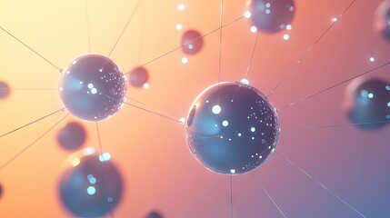 Poster - Abstract 3D spheres connected by thin lines, floating in space with a gradient background, symbolizing connectivity and networks.