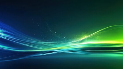 Wall Mural - Abstract Green and Blue Waves with Glowing Particles