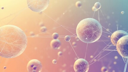 Poster - Abstract 3D spheres connected by thin lines, floating in space with a gradient background, symbolizing connectivity and networks.