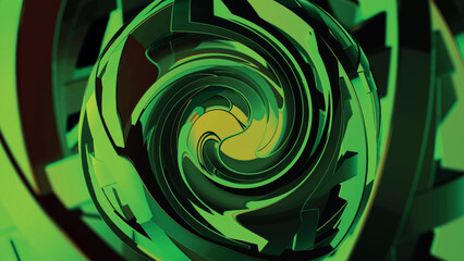 Poster - 3D glass sphere. Abstract green glowing reflective mirror spiral background. Green sphere for sports backdrop. Vector illustration