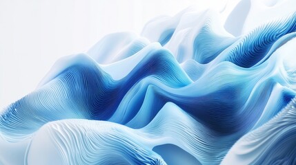 Fototapete - Abstract 3D waves in varying shades of blue on a white background, creating a dynamic visual for flyers or digital ads. Perfect for tech or corporate designs.