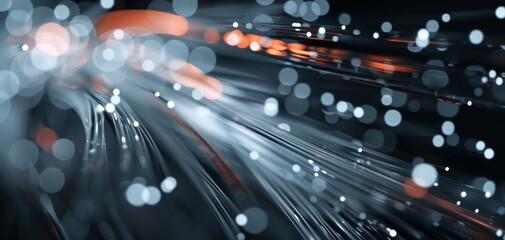 Fototapete - Dynamic abstract background with luminous lines and glowing particles, perfect for technology and digital themes.