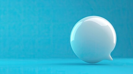 Poster - Abstract 3D white chat bubble on a vivid blue backdrop, perfect for illustrating communication, online chat, or message exchange.