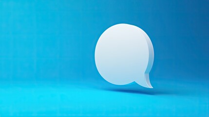 Poster - Abstract 3D white chat bubble on a vivid blue backdrop, perfect for illustrating communication, online chat, or message exchange.