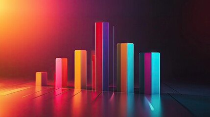 Poster - Abstract bar chart with colorful bars rising, set against a gradient background, business concept -